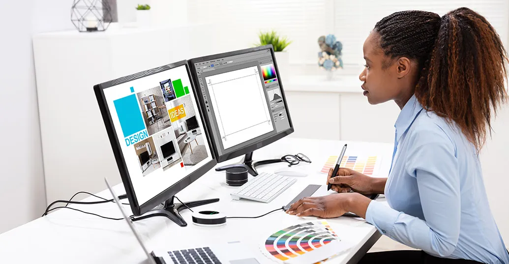 woman designing at desk